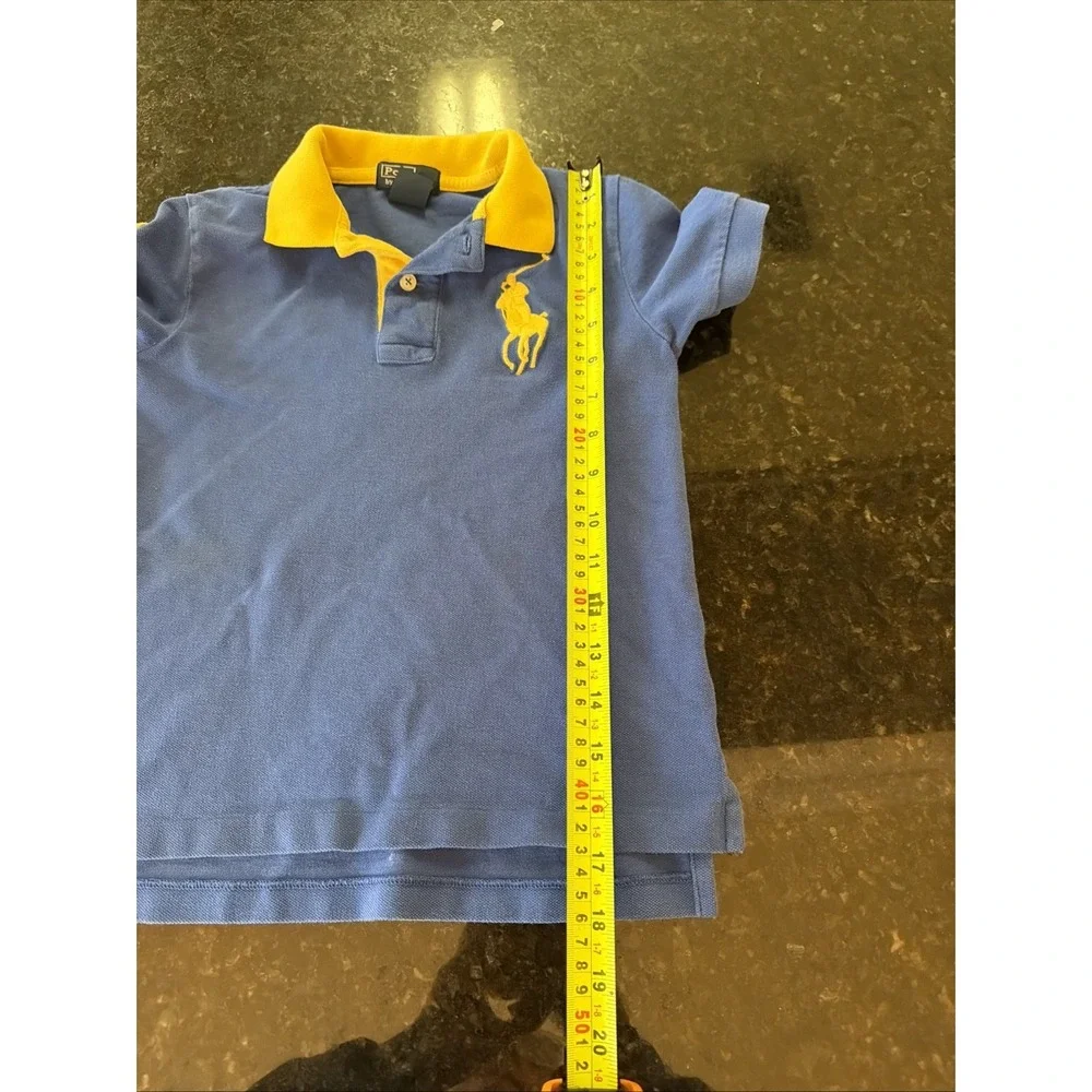 Ralph Lauren Polo Big Polo Shirt Blue Yellow Sz 5 Boys Preppy Spring 3 On Sleeve